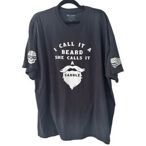 Beard Saddle Funny Punny Mens Tee Shirt 2XL XXL Black Skull Biker Dirty Jokes